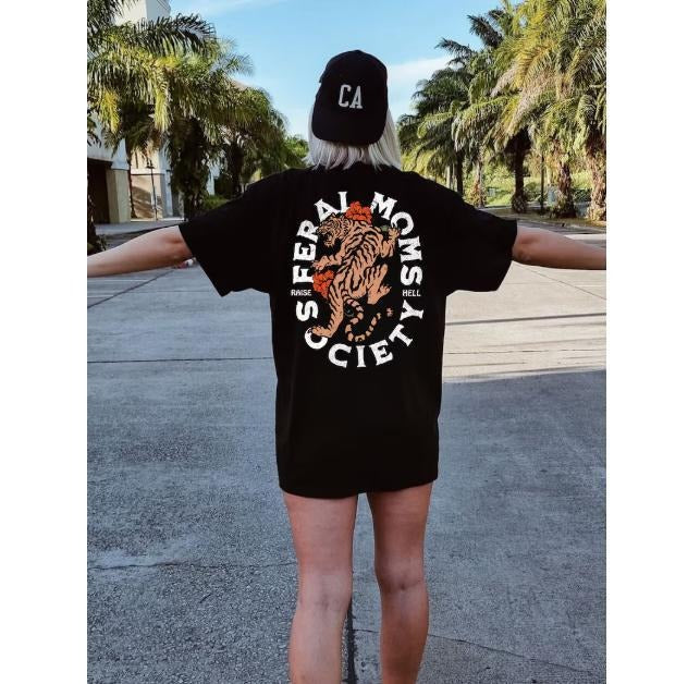 Feral Mom's Shirt, feminist girl power tee, aesthetic grunge moto tshirt, trendy mom, Vintage tiger