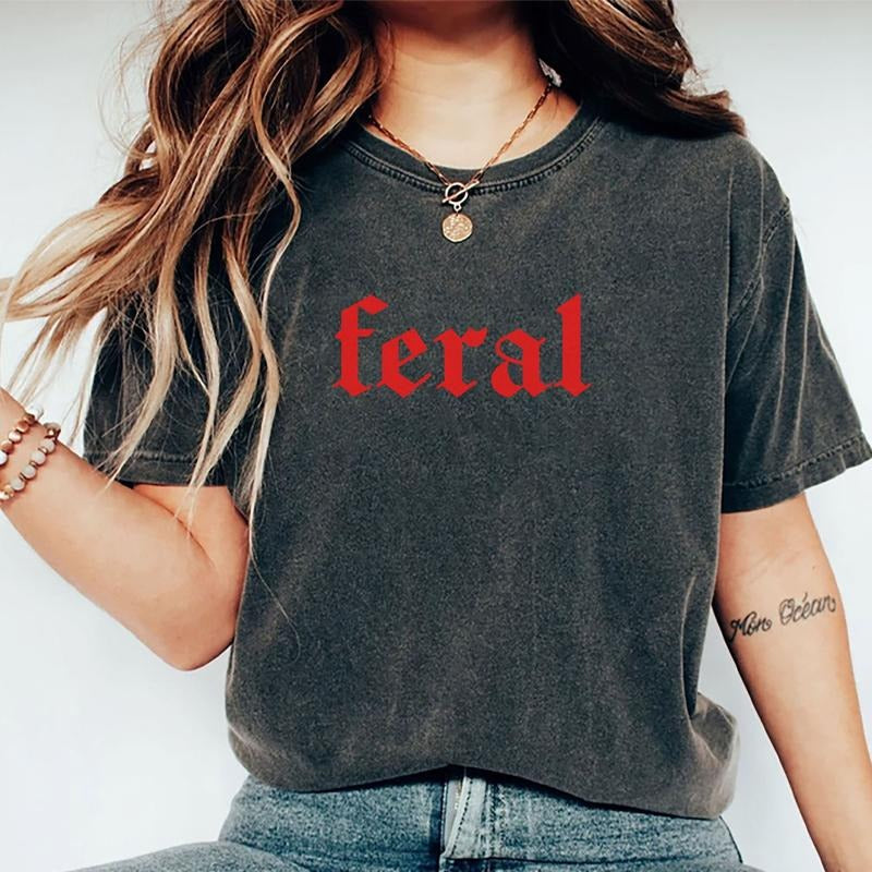 Feral Vintage Shirt, Retro Stay Feral Tee, In My Feral Era Graphic Tee Women, Funny Women Unhinged Shirt, Comfy Fabric Oversized Graphic Tee, Women's Tops, Womenswear, Cotton Fabric Relaxed Fit Chic Style