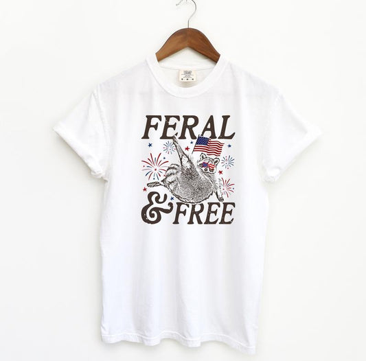 Feral and Free 4th Of July Tshirt, Raccoon Comfort Colors Shirt, Funny America Raccoons Meme Tshirt