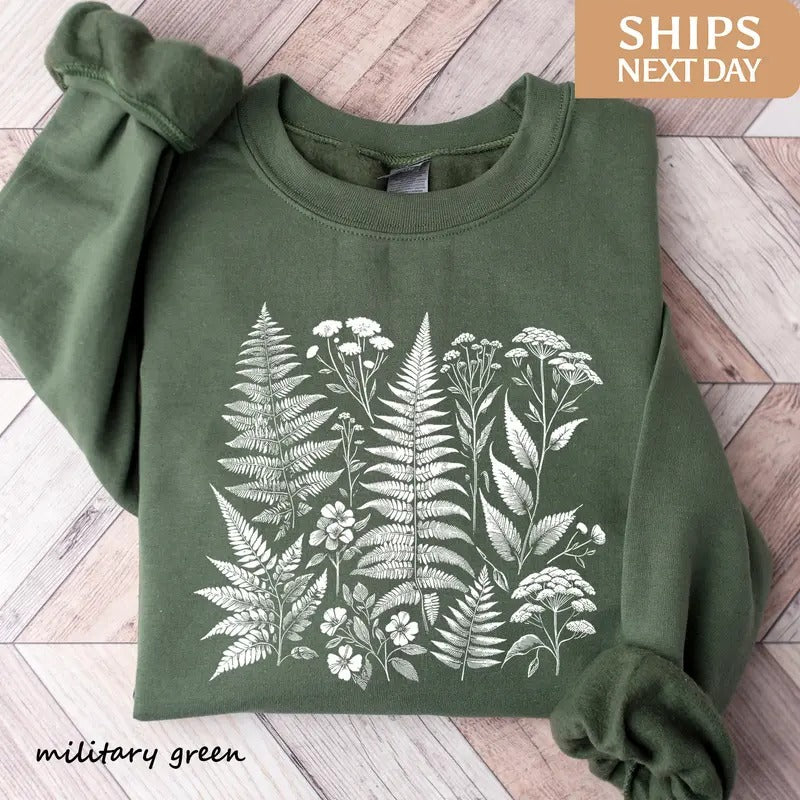 Fern Sweatshirt Plants Sweatshirt Botanical Garden Gardener Nature Boho Cotton Menswear