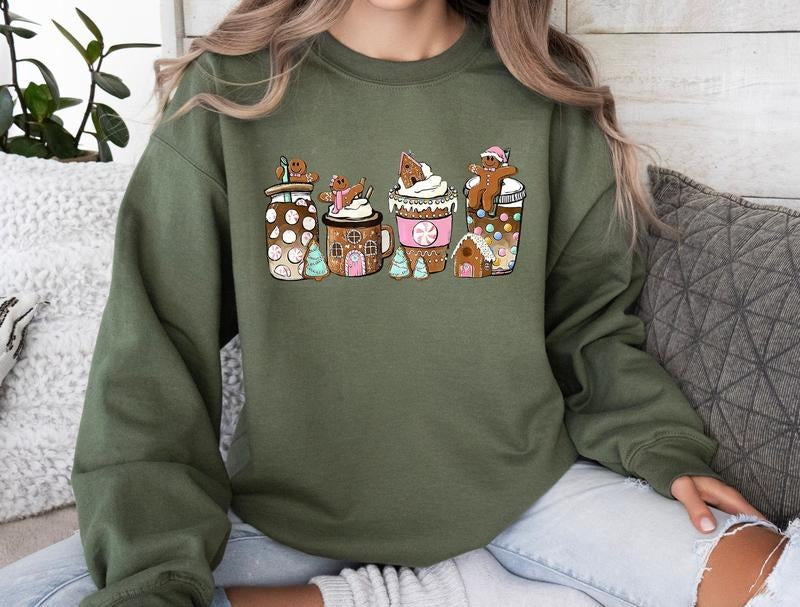 Festive Gingerbread Coffee Sweatshirt | Warm Christmas Coffee Sweatshirt for Women | Holiday Sweater | Adorable Xmas Tee | Ideal Gift for Coffee Lovers | Trendy Latte Crewneck