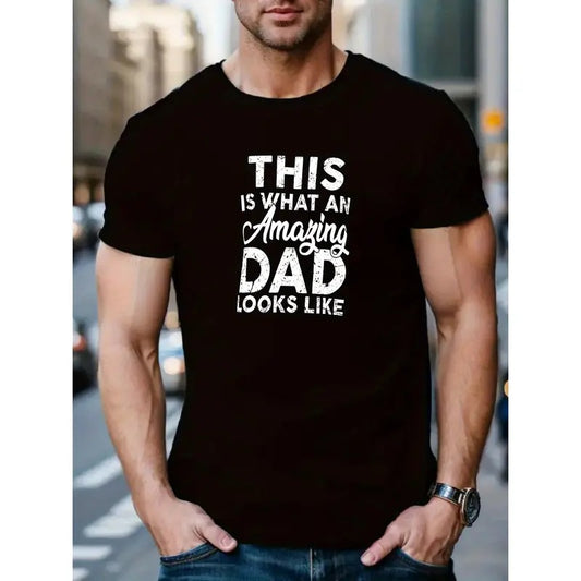 Festive Letter Print Men's Casual Short Sleeve T-Shirt MADE IN USA