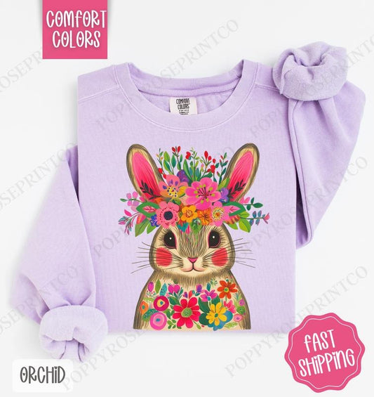 Fiesta Bunny Comfort Colors Sweatshirt, Cute Easter Women's Crewneck, Trendy Bunny Women's Sweater, Gift for Her