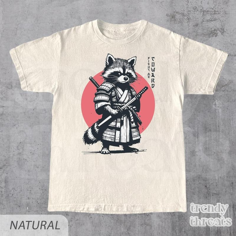 Fight Me Coward Vintage Samurai Raccoon Shirt, Funny Graphic T-shirt, Funny Martial Arts Shirt, Funny Raccoon Tee, Funny Gift For him & Her