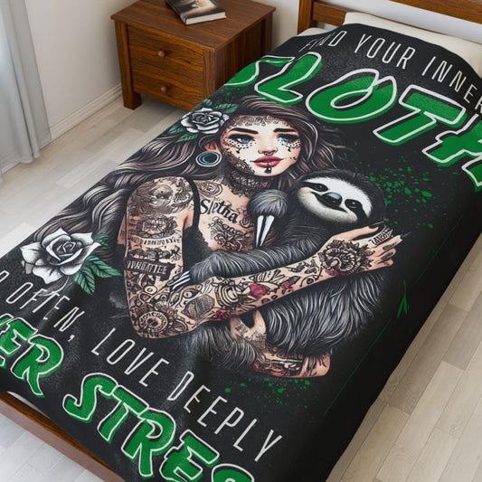 Find Your Inner Sloth Plush Blanket, Cozy Home Decor, Relaxation Gift, Snuggly Throw for Lazy Days, Stress Relief Decor