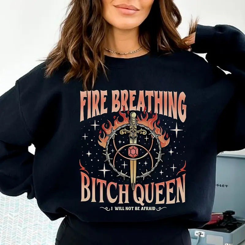 Fire Breathing Sweatshirt, Throne Of Glass Tee Shirt, Fantasy Book Reading T-shirt, Bookworm Sweatshirt, Gift For Book Lovers