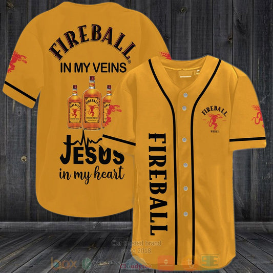 Fireball in my veins Jesus in my heart orange Baseball shirt