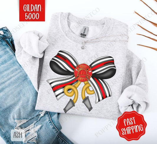 Firefighter Coquette Bow Sweatshirt, Bow Crewneck, Cute Women's Sweater