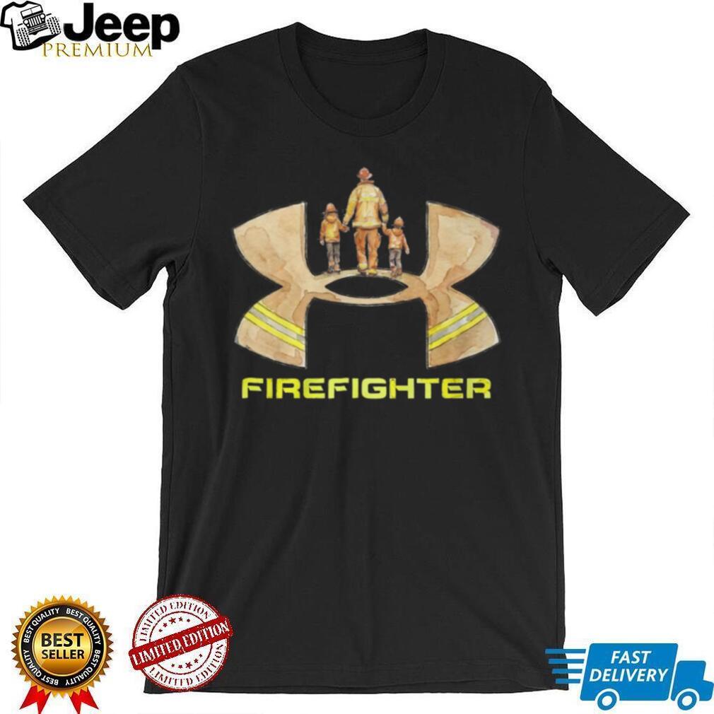 Firefighter Dad and Children Watercolor Shield Hero T Shirt