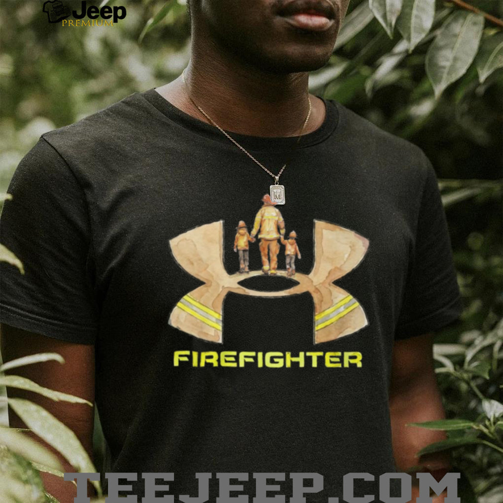 Firefighter Dad and Children Watercolor Shield Hero T Shirt