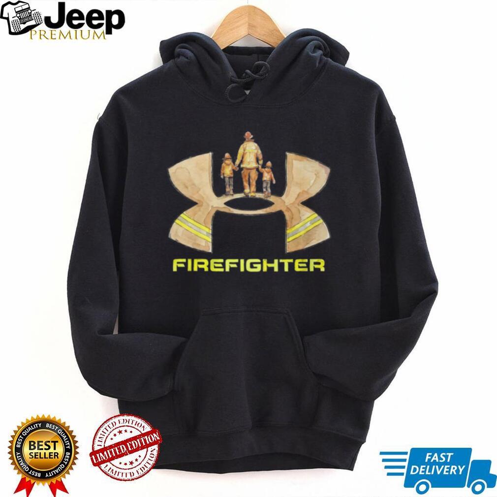 Firefighter Dad and Children Watercolor Shield Hero T Shirt