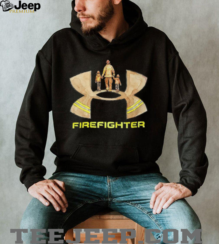 Firefighter Dad and Children Watercolor Shield Hero T Shirt