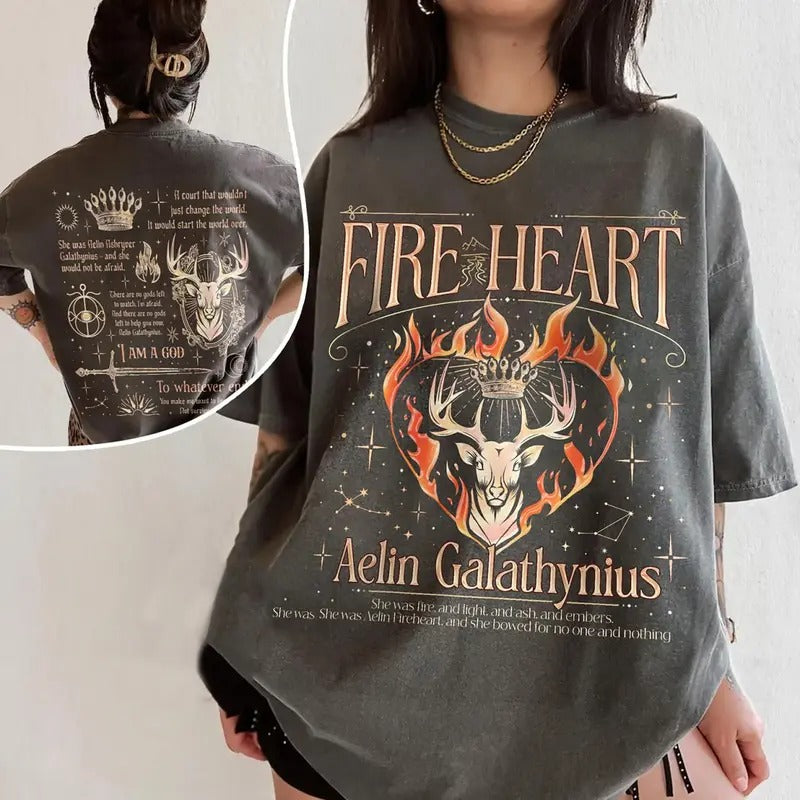 Fireheart TOG Tee Shirt, Aelin Galathynius Fireheart T-Shirt, Throne Of Glass Sweater, To Whatever End Tee, The Thirteen Shirt, Bookish Gift