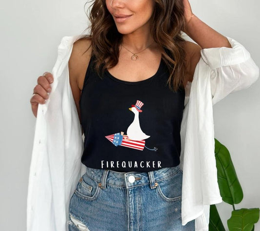 Firequacker Tank Top, Funny Goose Patriotic Tank Top, 4th Of July Tank Top, Independence Day Tee
