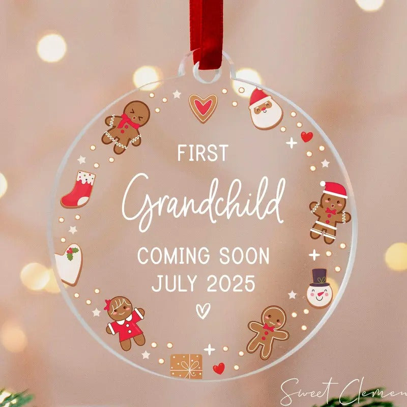 First Grandchild Christmas Ornament, Baby Announcement Ornament Pregnancy Reveal Grandparents Grandma Grandpa Ornament Grandbaby Coming Soon