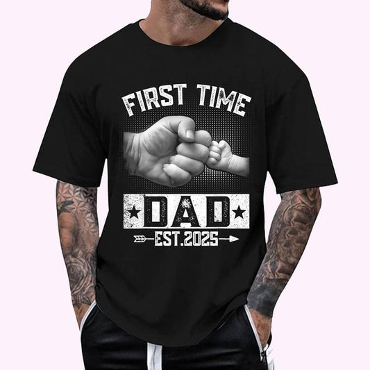 First Time Dad Est 2025 Fist Bump New Dad Funny Father's Day T-Shirt | Unisex Cotton Tee, Top Menswear