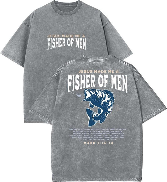 Fisher Of Men Unisex Washed T-Shirt, Christian t shirts, Vintage 90s Graphic Tee, Gift Top Womenswear Cotton Mineral Color