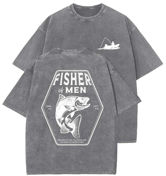 Fishers of Men Unisex Washed T-Shirt, Christian t shirts, Vintage 90s Graphic Tee, Gift Top Womenswear Cotton Mineral Color