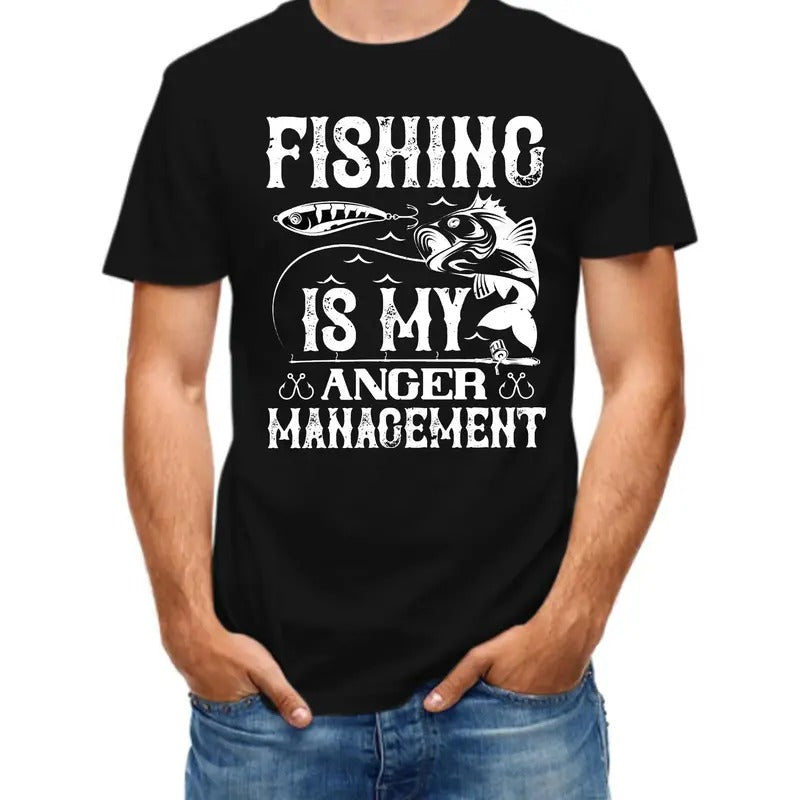 Fishing Print Men's Cotton Top, Casual Short Sleeve Crew Neck T-shirt, Men's Clothing For Outdoor Made in USA