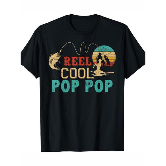 Fishing Reel Cool Pop Pop Father's Day Gift For Fisherman T-Shirt Cotton Made in USA