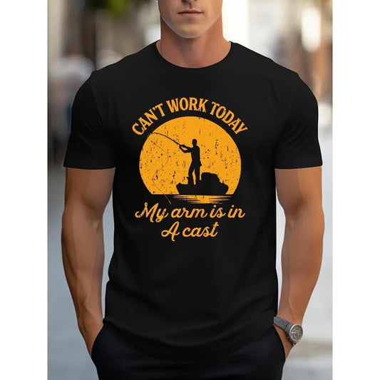 Fishing graphic print T-shirt men's casual style summer and autumn slightly elastic round neck T-shirt Made in USA