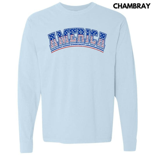 Flag America Puff Long Sleeve Comfort Colors T-Shirt