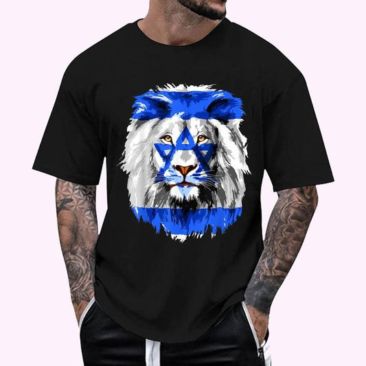Flag of Israel lion Jewish Israel Flag T-Shirt , Unisex Cotton 100%, Top Menswear