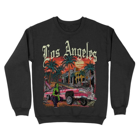 Fleece Crewneck Sweatshirt - Los Angeles Lowrider Graphic Menswear