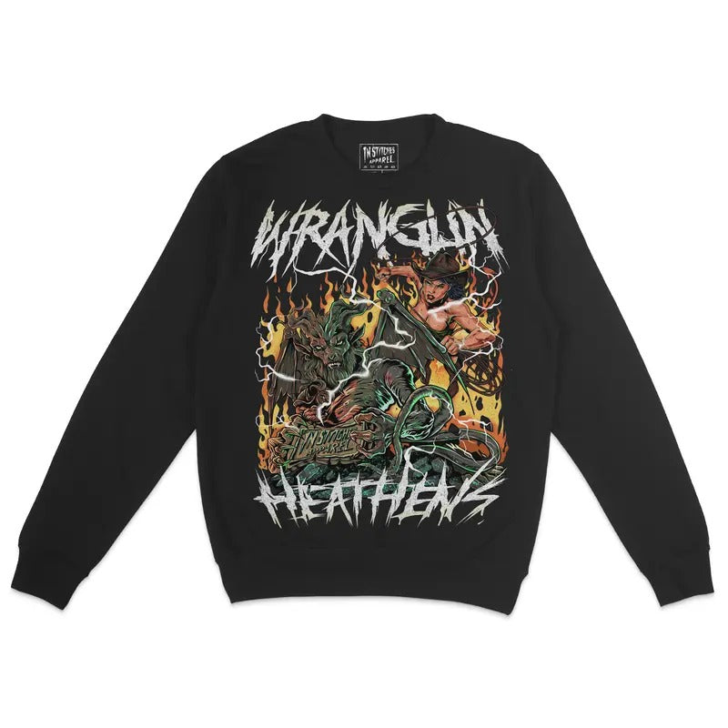 Fleece Crewneck Sweatshirt - Wranglin' Heathens, Demons, Dark Comedy, Book Lovers, Gift for Readers, Booktok