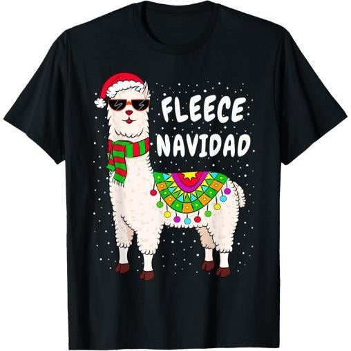 Fleece Feliz Navidad Llama Christmas T-Shirt Cute Xmas Gift T-Shirt Made in USA