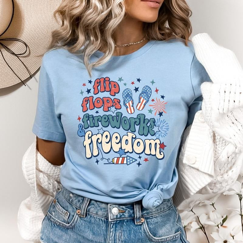 Flip Flops Fireworks Freedom Shirt, Patriotic Shirt, Fourth of July Shirt, 4th of July Shirt, Independence Day Shirt, Memorial Day