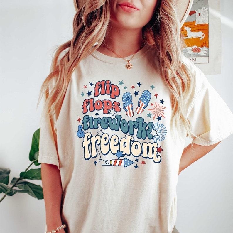 Flip Flops,Fireworks,Freedom Tshirt, Patriotic Shirt, Fourth of July T-Shirt, 4th of July Shirt, Independence Day TShirt, Memorial Day