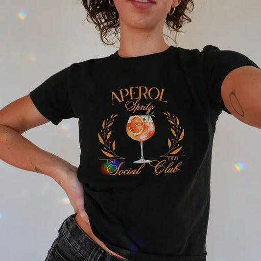 Flirty Aperol Spritz Baby Tee,2000s Cropped T-Shirt Y2K Style, Gift Tiktok Clean Girl Pinterest Aesthetic