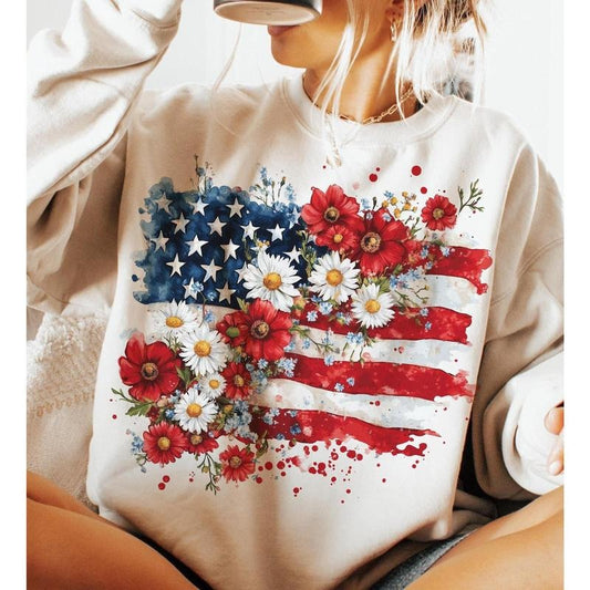 Floral American Flag Shirt, 4th of July Tee,  America , Patriotic  Design, Coquette 4th Of July , Retro 4th of July  Designs