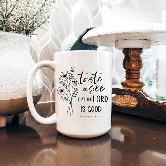 Floral Bible Verse Coffee Mug, Taste and see that the Lord is good Christian Coffee Cup, Boho Flower Christian Coffee mug, Religious cup