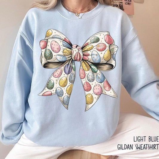 Floral Blue Bunny Sweatshirt, Cute Easter Bow Crewneck, Trendy Bunny Women's Sweater, Coquette Easter Bunny Sweatshirt, Gift for Her
