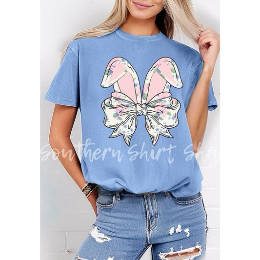 Floral Bunny T shirt  | Blue Jean comfort colors t shirt | Easter Bunny T shirt