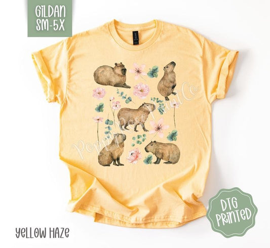 Floral Capybara Gildan Shirt, Cute Animal Tshirt