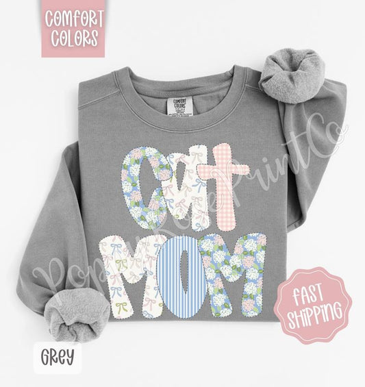 Floral Cat Mom Comfort Colors Sweatshirt, Cute Spring Mama Sweater, Coquette Flower Crewneck, Gift for Her