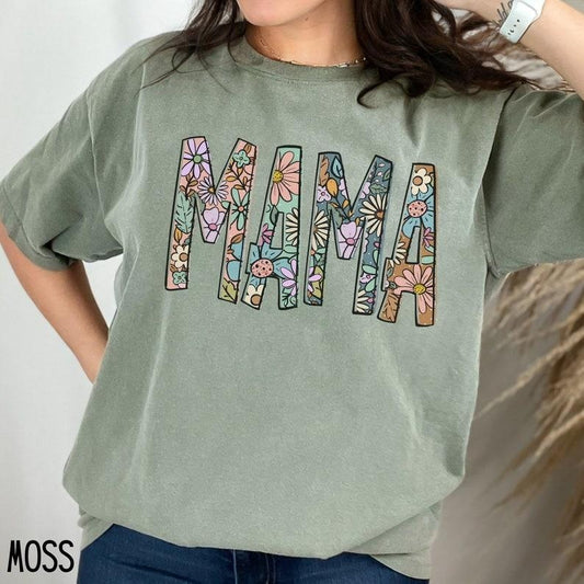 Floral Comfort Colors Mama Shirt for Mom Shirt Mothers Day Gift for New Mom Gift Flower Mama Tshirt for Mom Birthday Gift Motherhood Shirt