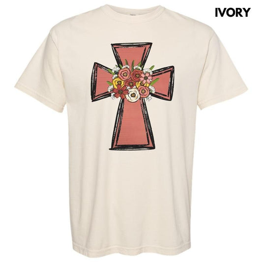 Floral Cross Comfort Colors T-Shirt