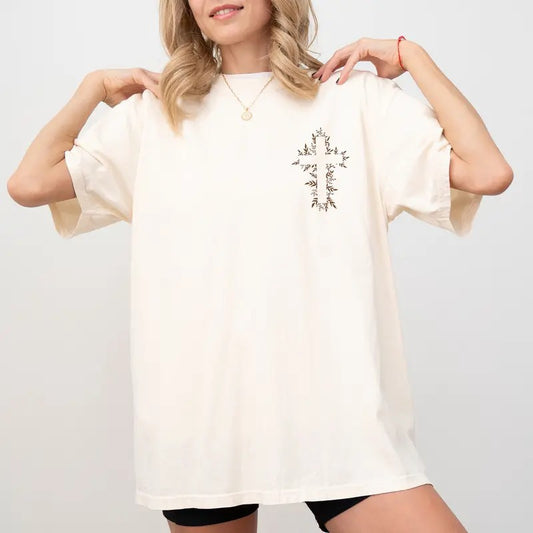 Floral Cross Shirt Comfort Colors, Christian Tees for Girls, Faith Based Christian Tshirt, Thanksgiving Gift Ideas for Women, Religious T-shirt, Jesus Apparel, Casual Women's Tops, Cotton Womenswear