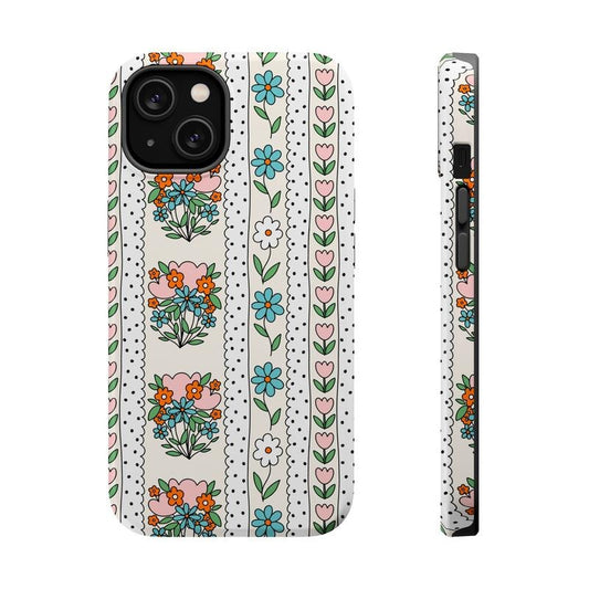 Floral Dot Phone Case Mag Safe Compatible Magnetic Tough Cases