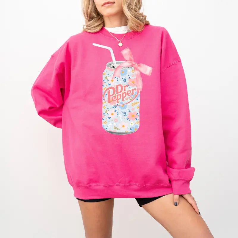 Floral Dr Pepper Soda Can Sweatshirt, Dr Pepper Sweatshirt, Coquette Dr Pepper Sweatshirt