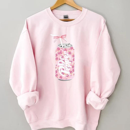 Floral Dr Pepper T-Shirt Sweatshirt, Dr Pepper Bow Crewneck, Dr Pepper Pink Bow Shirt, Y2k Crewneck, Cute Baby Pink Bow Tee, Trendy Soda Can With Roses