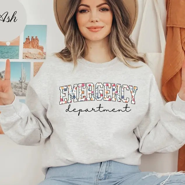 Floral Emergency Department Sweatshirt, ER Nurse Gift, ER Department Sweater, Nurse Life, Christmas Nurse Gift, Unisex Shirt, Gift For Her, Gift For Him