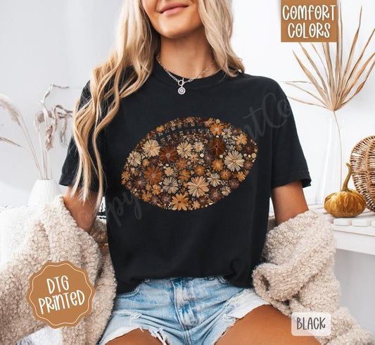 Floral Football Shirt Comfort Colors, Trendy Fall Tshirt
