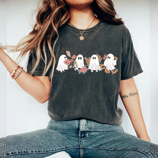 Floral Ghost Shirt, Four Cute Floral Ghost Shirt, Halloween Spooky Season Shirt, Flower Autumn Season Tee, Vintage Retro Shirt, Fall Shirt