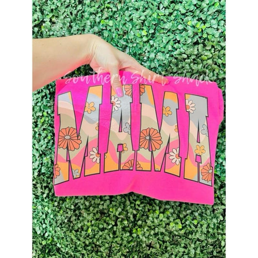 Floral Groovy Mama T shirt  | Neon Pink comfort colors T shirt top