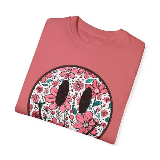 Floral Happy Face Shirt Comfort Colors, Mother's Day Gift for Mom, Cute Oversized Tshirt